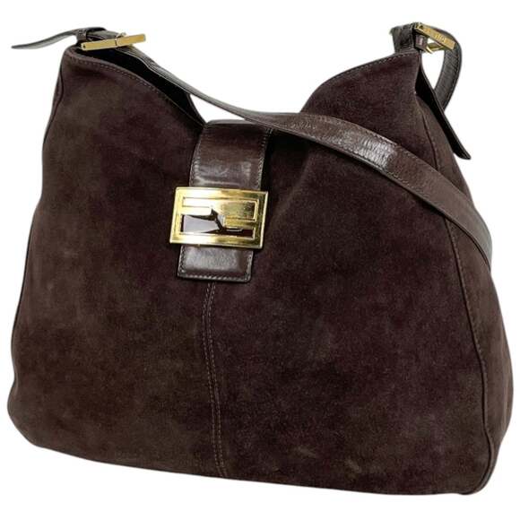 FENDI Handbags - Fendi Zucca Logo Shoulder Bag, Suede, Dark Brown, 26327, Women's